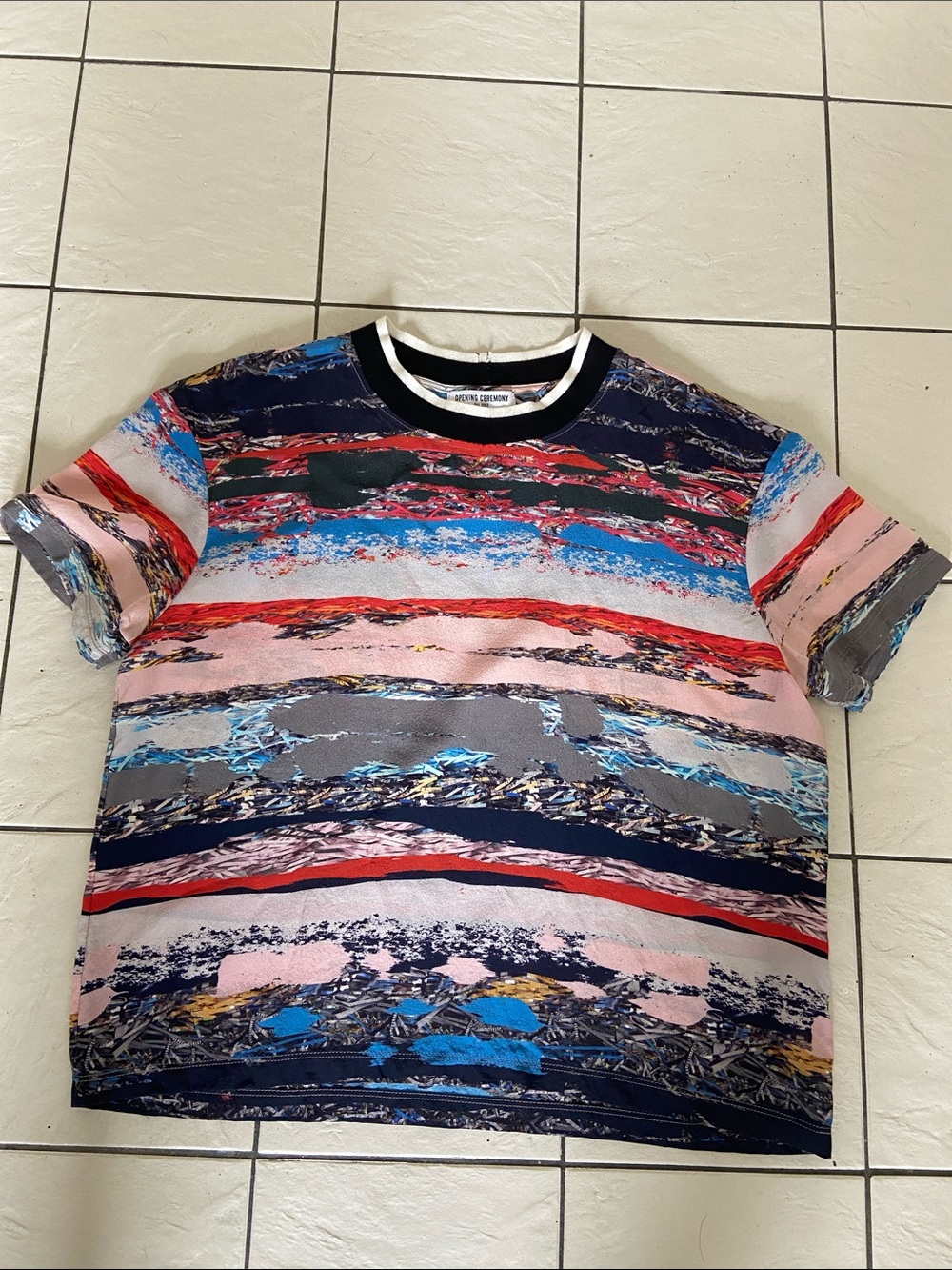 Opening Ceremony Multicolor Striped Abstract Print Tee